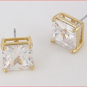 Isaac Mizrahi Princess cut diamond stud double prong gold pierced earring